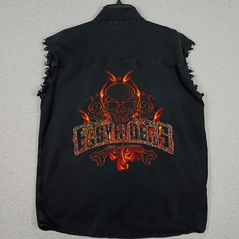 Sports‎ Gallery Easyriders Sleeveless Shirt Mens L Black Fade Biker Skull Flame